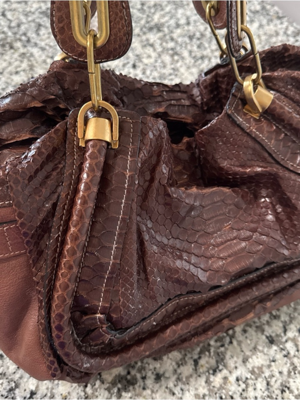 Chloe Brown Python-Textured Hobo with Gold Hardware - Picture 13 of 15